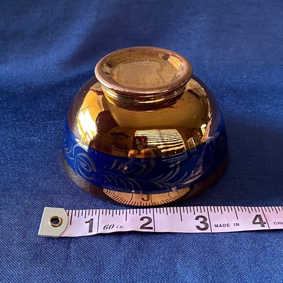Vintage Gold & Cobalt Blue Porcelain Decorative Bowl 3 Inches - Picture 4 of 4